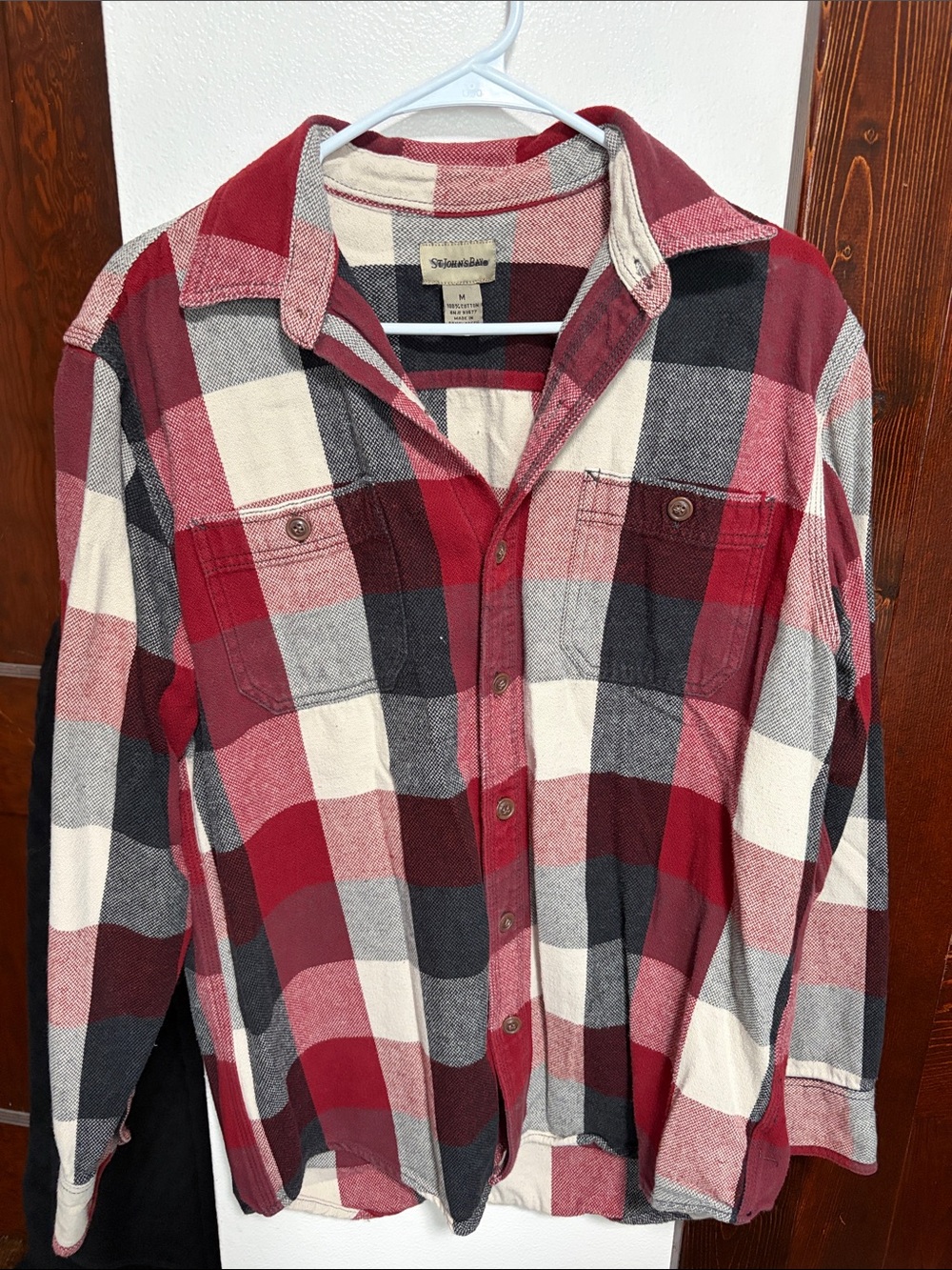 St. John's Bay Red, Black & Cream Plaid Button-Down Shirt
